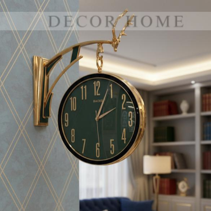 Luxury Deer Head Round Wall Hanging Double Sided Retro Station Wall Clock