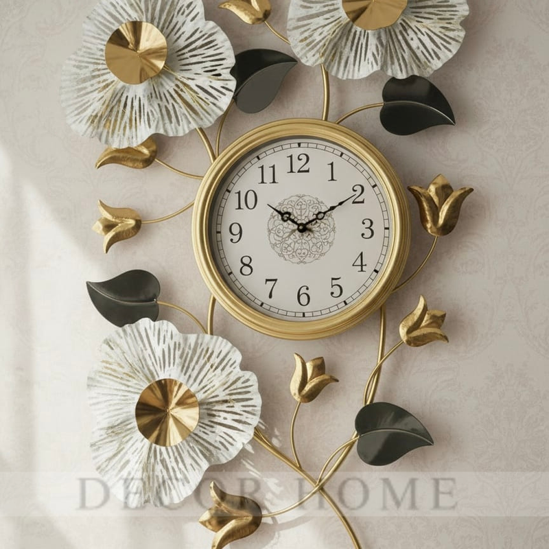 Vertical Metal Floral Wall Clock