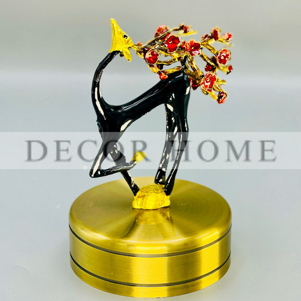 Handcrafted Black and Gold Deer Figurine with Floral Branches