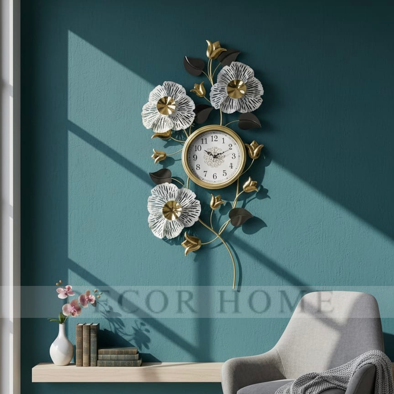 Vertical Metal Floral Wall Clock