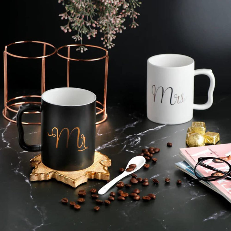 Mr & Mrs Mugs with Stand Set