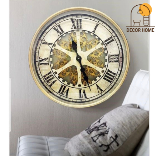 Ragnar Gold Round Exposed Moving Gear Wall Clock