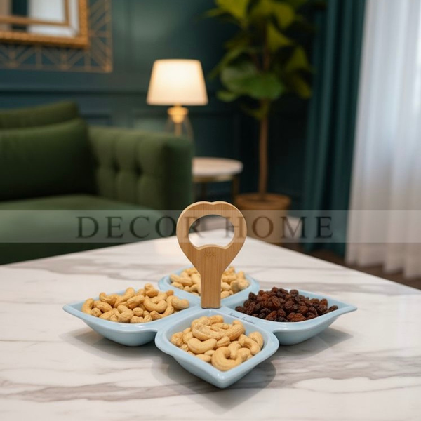 Elegant Quad Snack Server with Wooden Handle