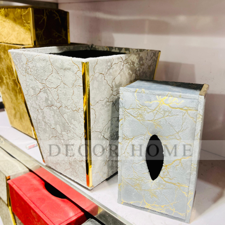 Velvet Fabric  Tissue Box with Dustbin