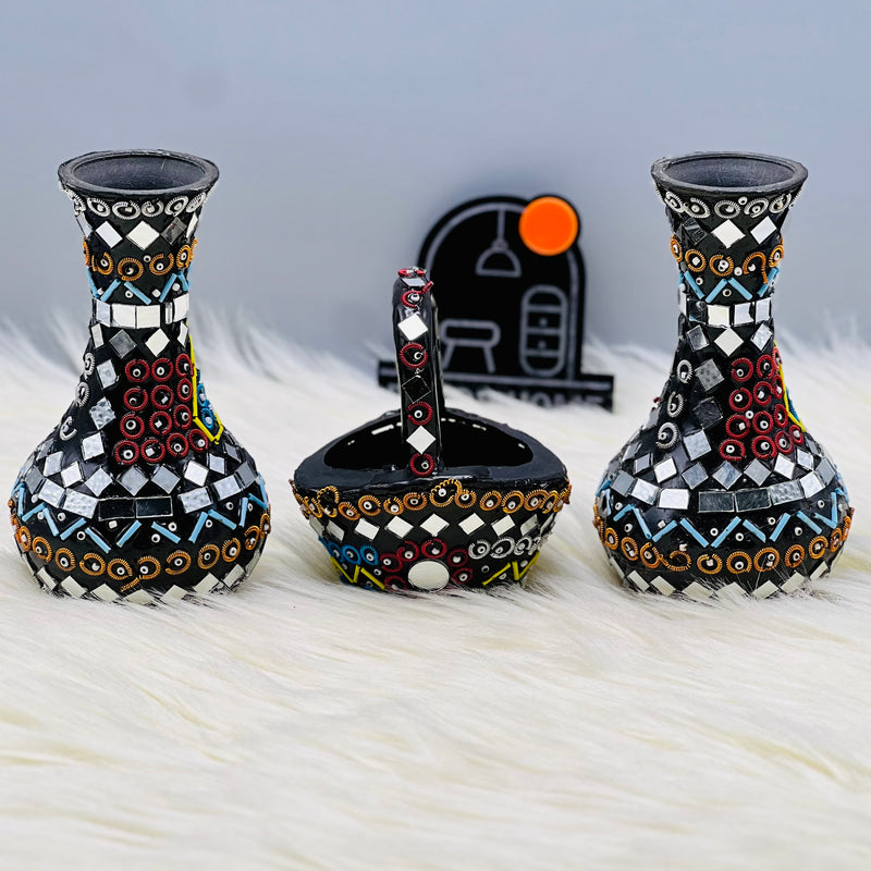 Mirror Beads Oriental Vase Basket Set