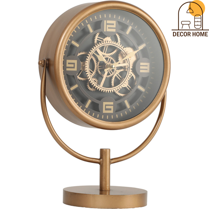 Gold Metal Moving Gears Stem Desk Clock