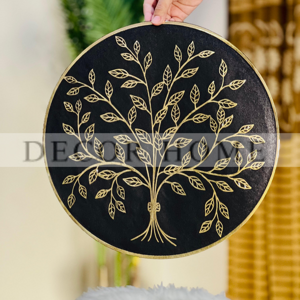 Gold Finished Tree Textured Table Mat Placements( Set Of 2)