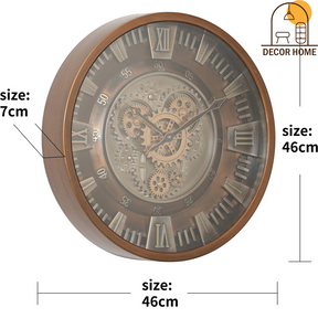 Asgard Bronze Metal Moving Gears Wall Clock, 46cm