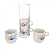 Feather Print Mug Set of 4 with Stand