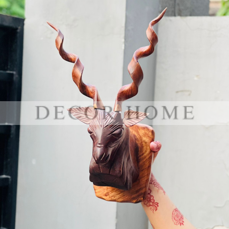 Handcrafted Solid Sheesham Wood Markhor Wall Decor