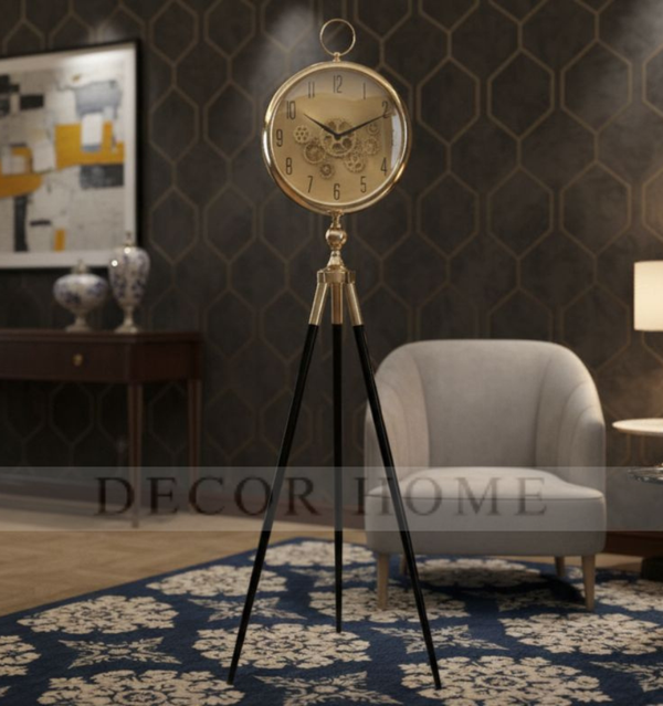 Modern Industrial Tripod Floor Clock