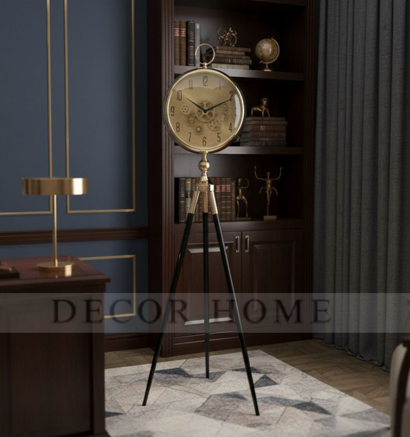 Modern Industrial Tripod Floor Clock