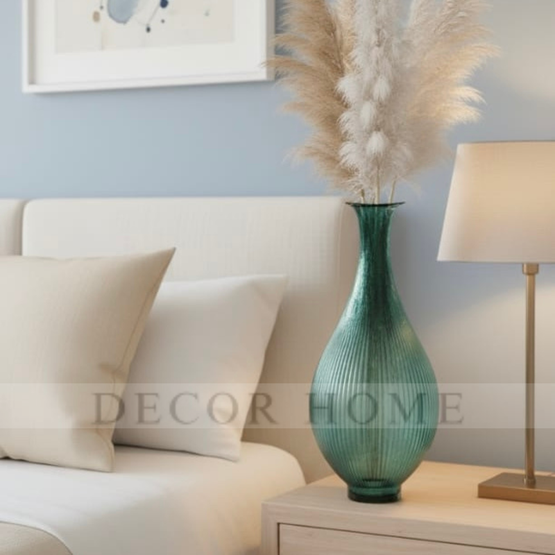The Ribbed Teal Glass Vase