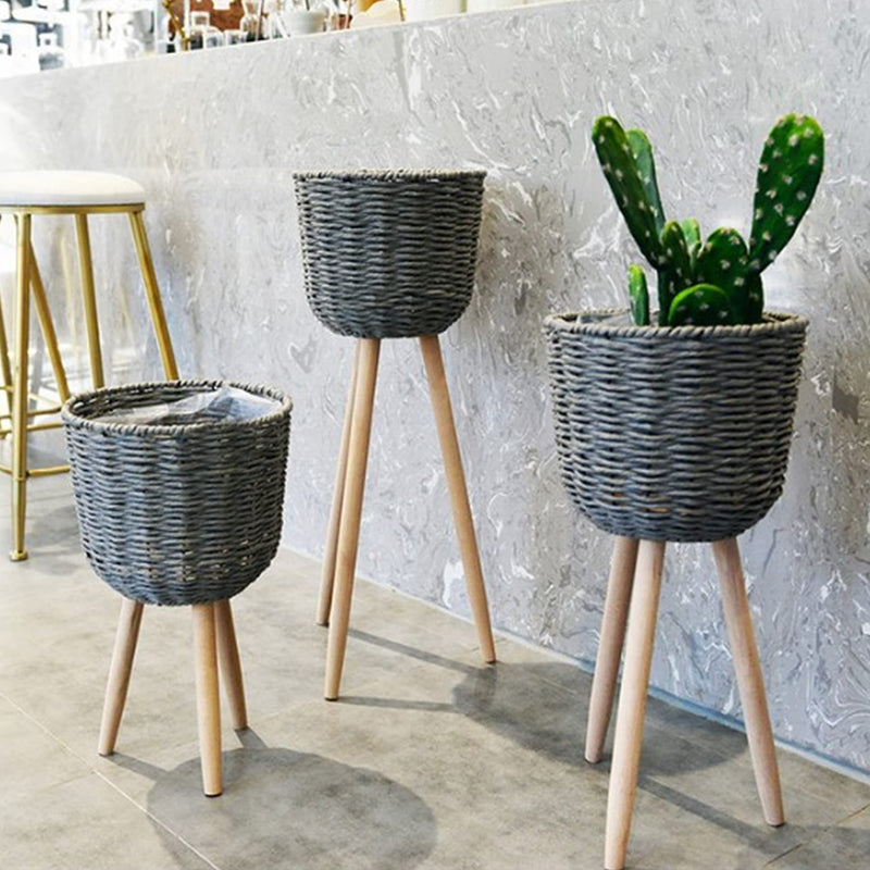 Vintage Style Wicker  Wooden Standing Basket   Planters ( set of 3 )