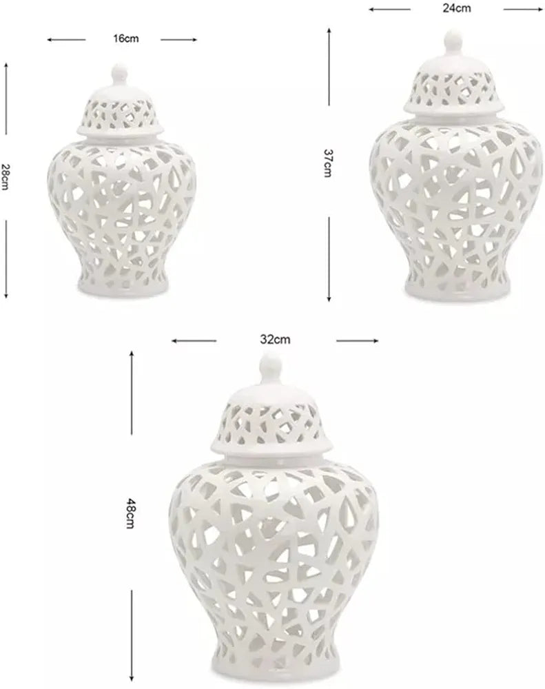 Ceramic Pierced Ginger Jars With Conical Lid (Set Of 3)