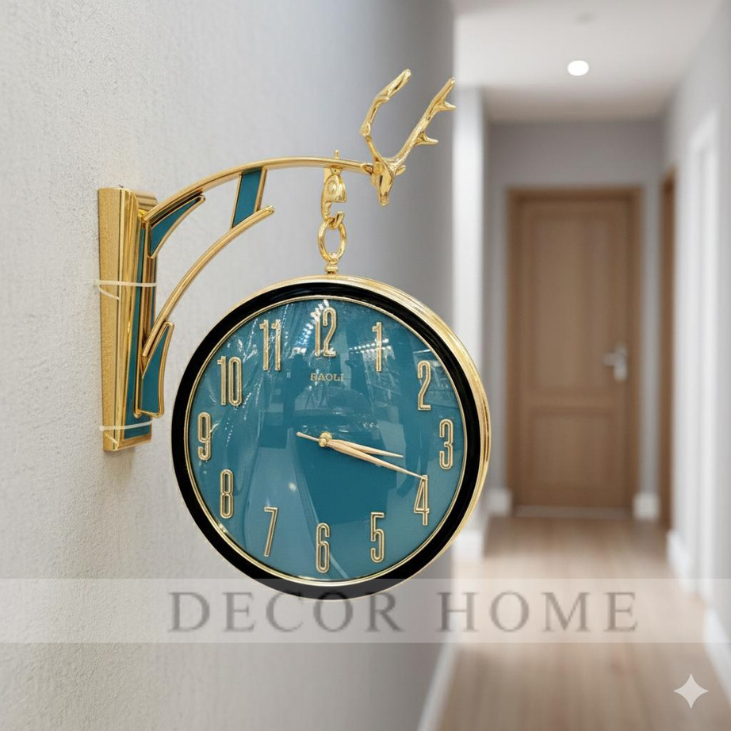 Luxury Deer Head Round Wall Hanging Double Sided Retro Station Wall Clock