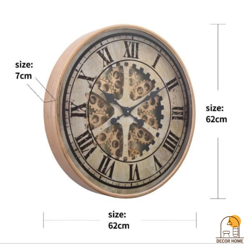 Ragnar Gold Round Exposed Moving Gear Wall Clock