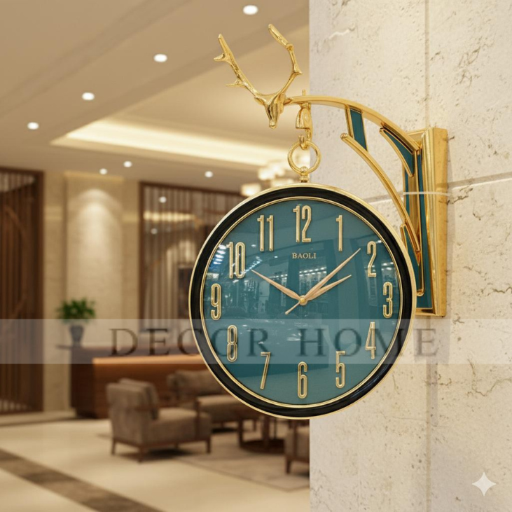 Luxury Deer Head Round Wall Hanging Double Sided Retro Station Wall Clock