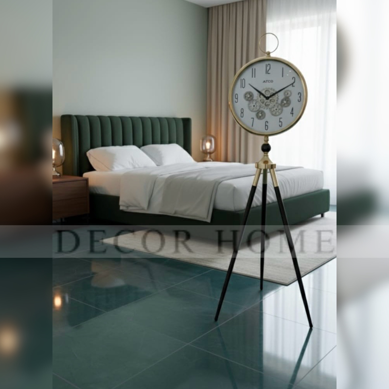 Tripod Floor Clock with a Mechanical Gear Design
