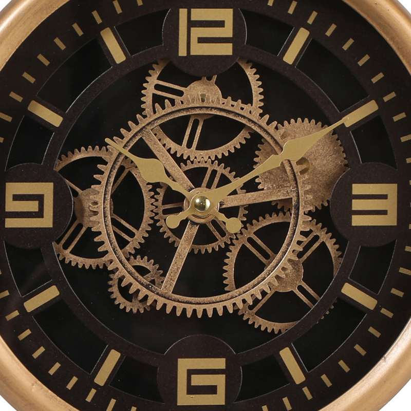 Gold Metal Moving Gears Stem Desk Clock