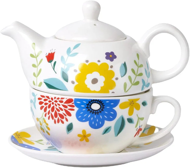 Colorful Flower Teapot and Cup Set