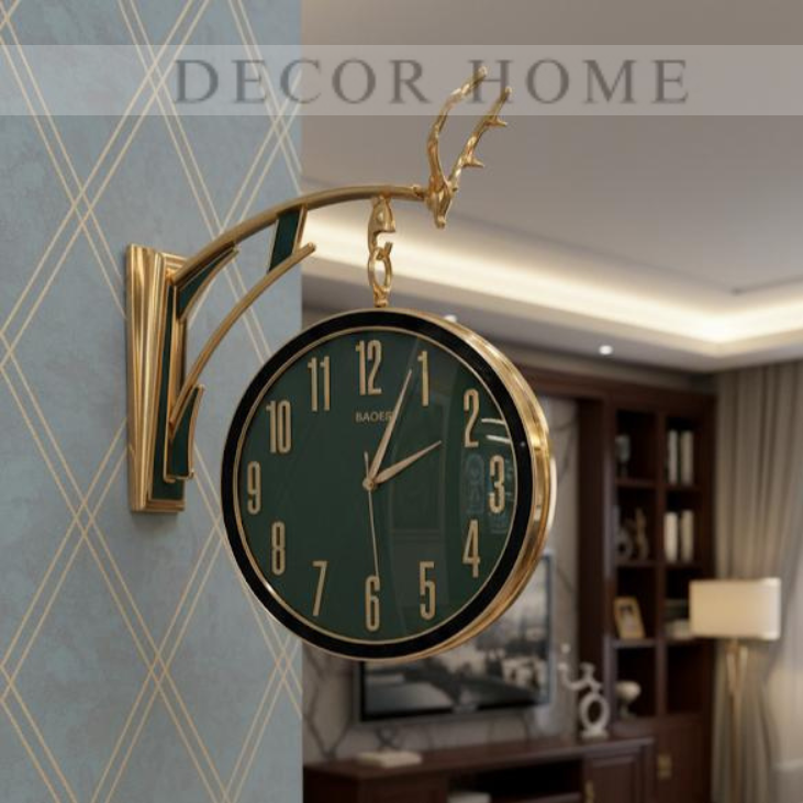 Luxury Deer Head Round Wall Hanging Double Sided Retro Station Wall Clock