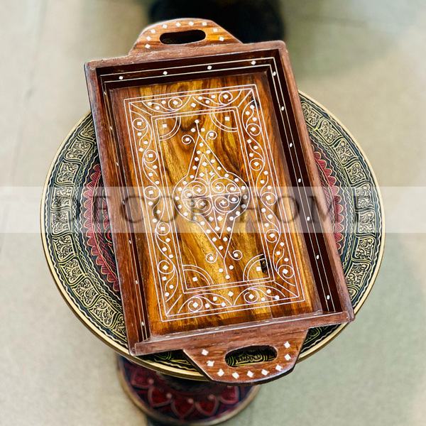 Solid Wood Tray with White Inlay Naqshi Work