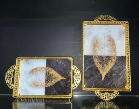 Gold Leaf Design Metal Tray ( Set Of 2)