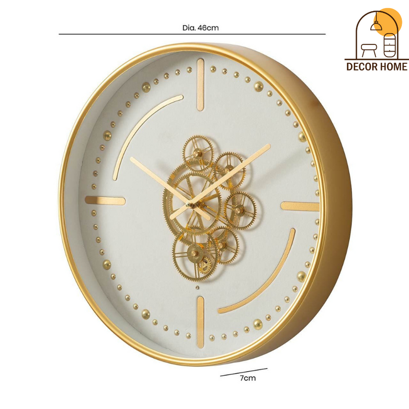 White and Golden Gears Wall Clock