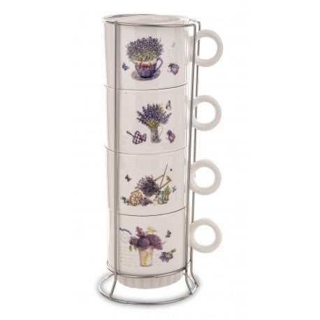 Floral Print Mug Set of 4 with Stand