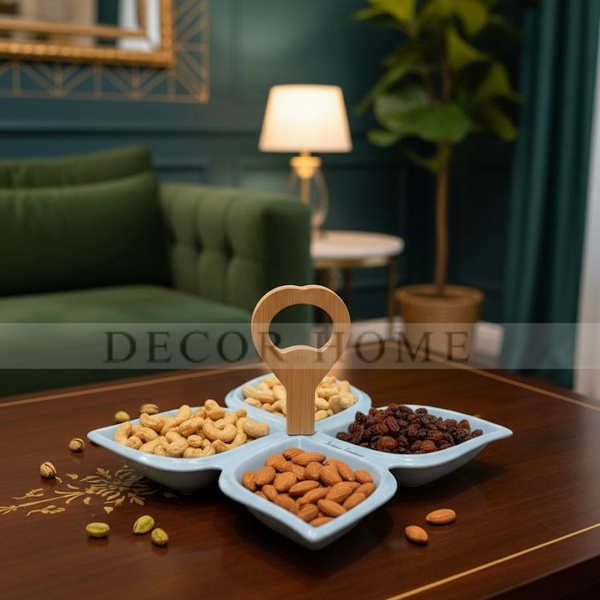 Elegant Quad Snack Server with Wooden Handle