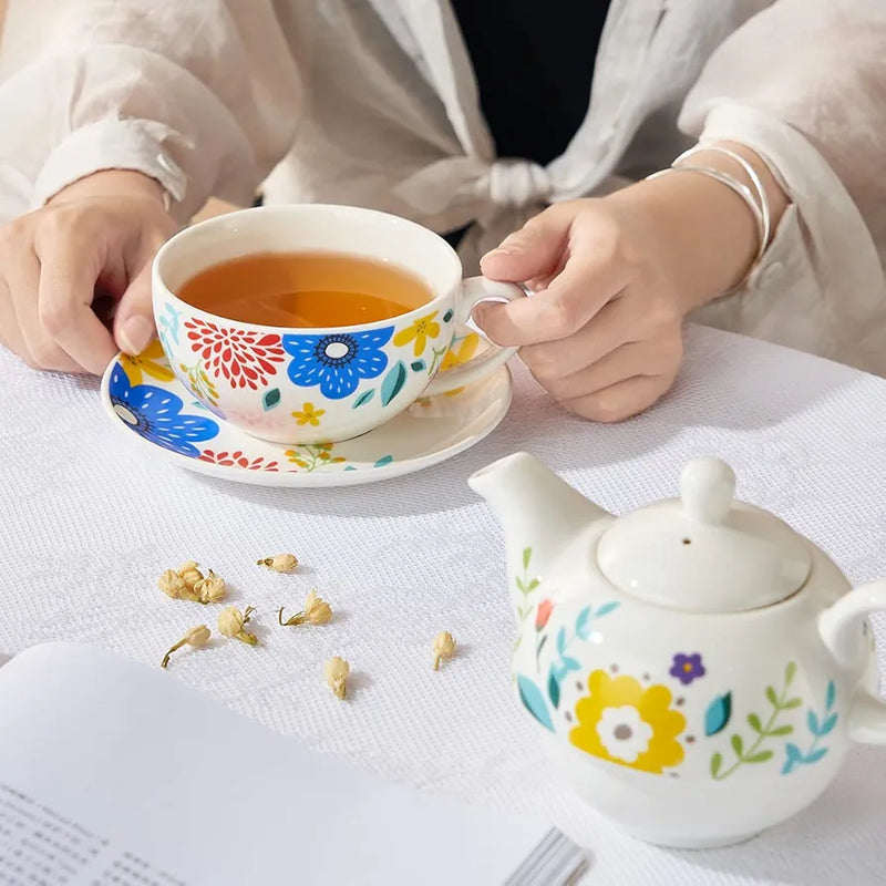 Colorful Flower Teapot and Cup Set