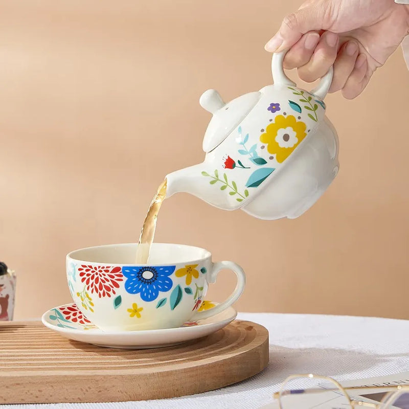 Colorful Flower Teapot and Cup Set