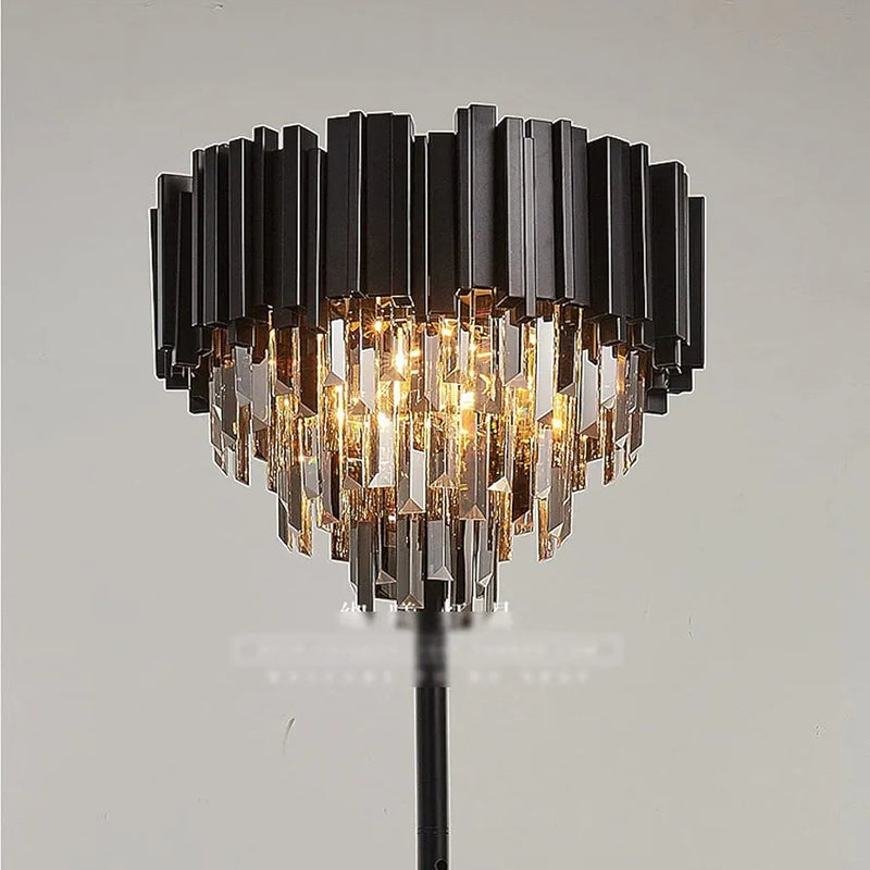 Metal  Black Table Lamp with White Crystal Bars