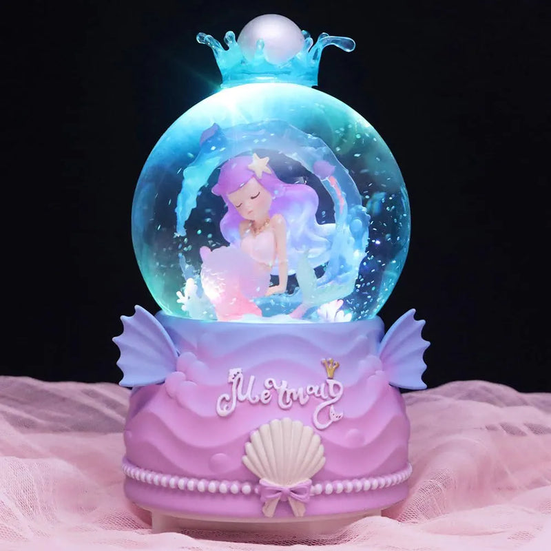 Mermaid Music Snow Globes with Seven Colors Automatic Snowflake