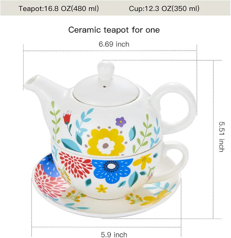 Colorful Flower Teapot and Cup Set