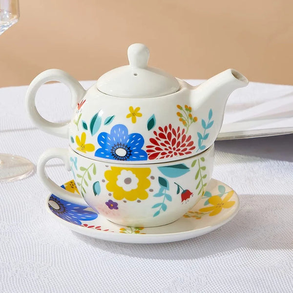 Colorful Flower Teapot and Cup Set