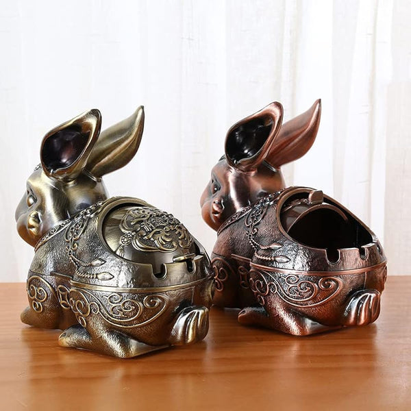 Metal Rabbit Ashtray with Lid