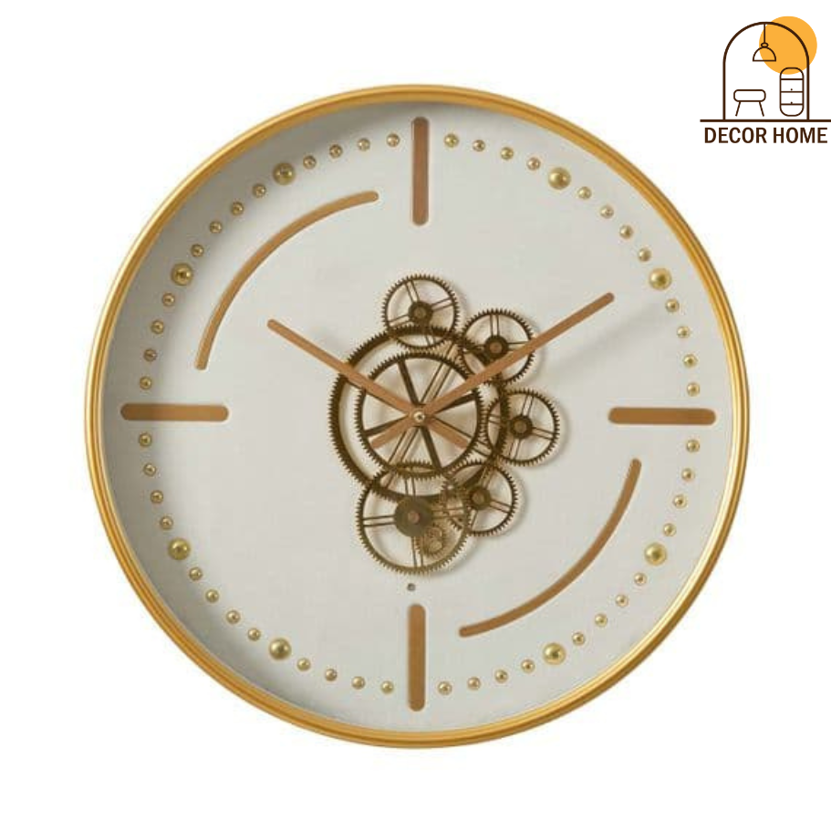 White and Golden Gears Wall Clock