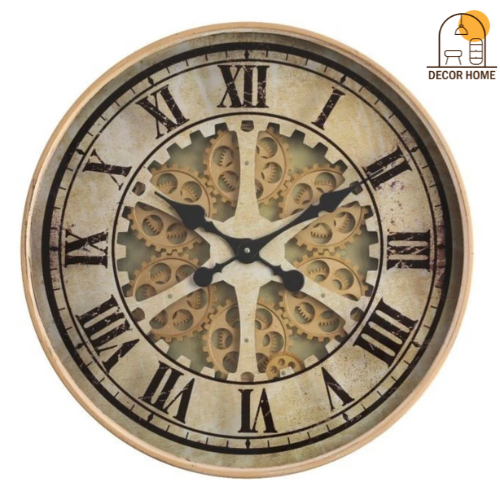 Ragnar Gold Round Exposed Moving Gear Wall Clock