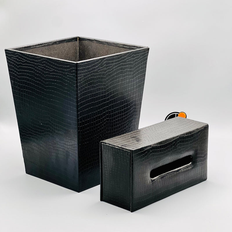 Leather Basket Tissue Box Set