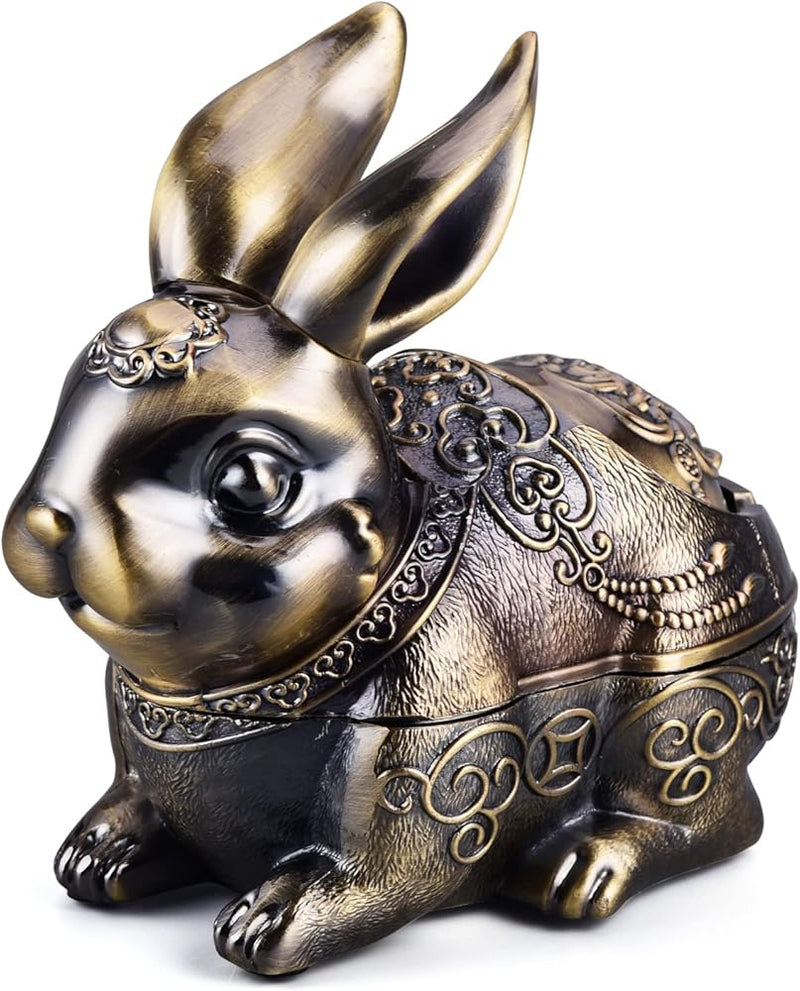 Metal Rabbit Ashtray with Lid