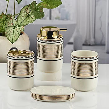 Ceramic Brown Textured Bathroom Accessories Set of 4