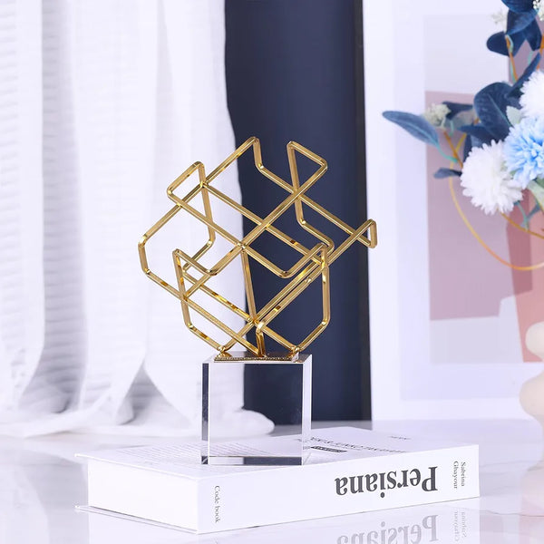 Metal Geometric Knot Statue with Crystal Base Decoration