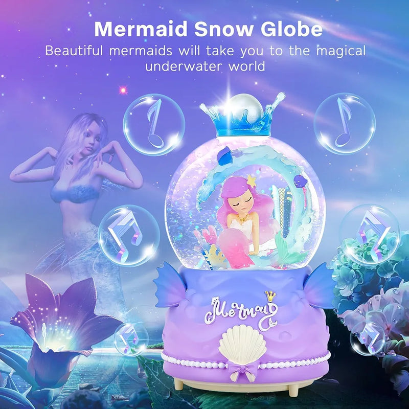 Mermaid Music Snow Globes with Seven Colors Automatic Snowflake