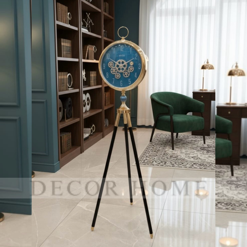 Tripod Floor Clock with a Mechanical Gear Design
