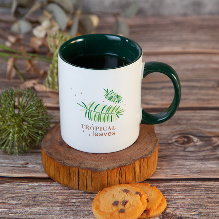 Ceramic Leaf Print Green Mug