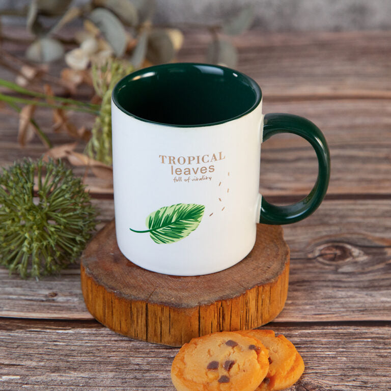 Ceramic Leaf Print Green Mug