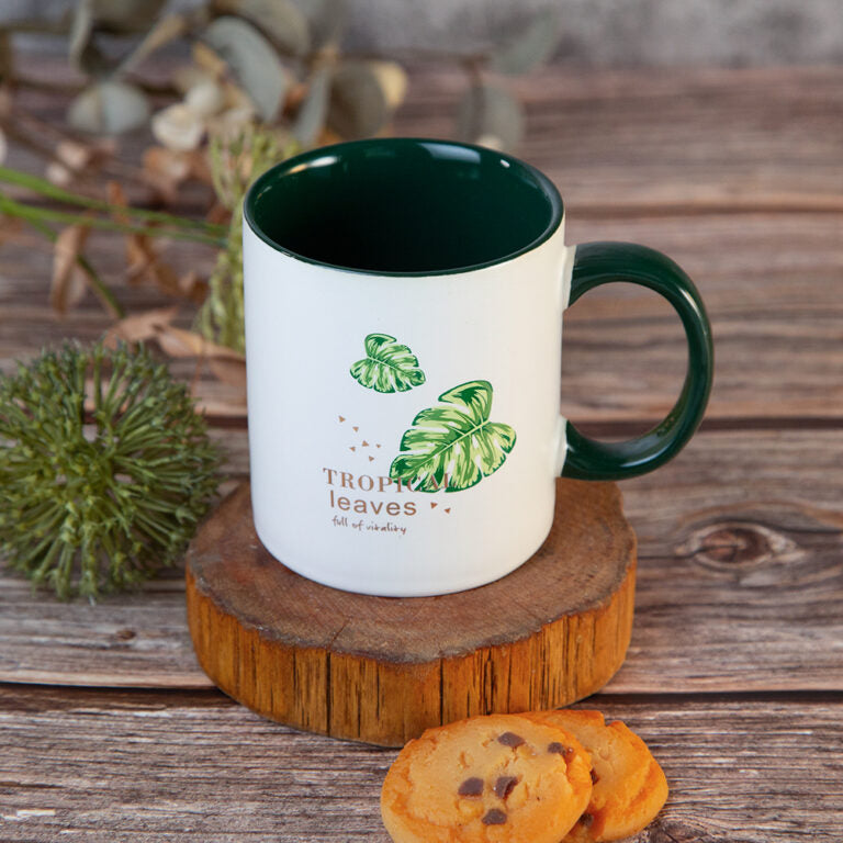 Ceramic Leaf Print Green Mug