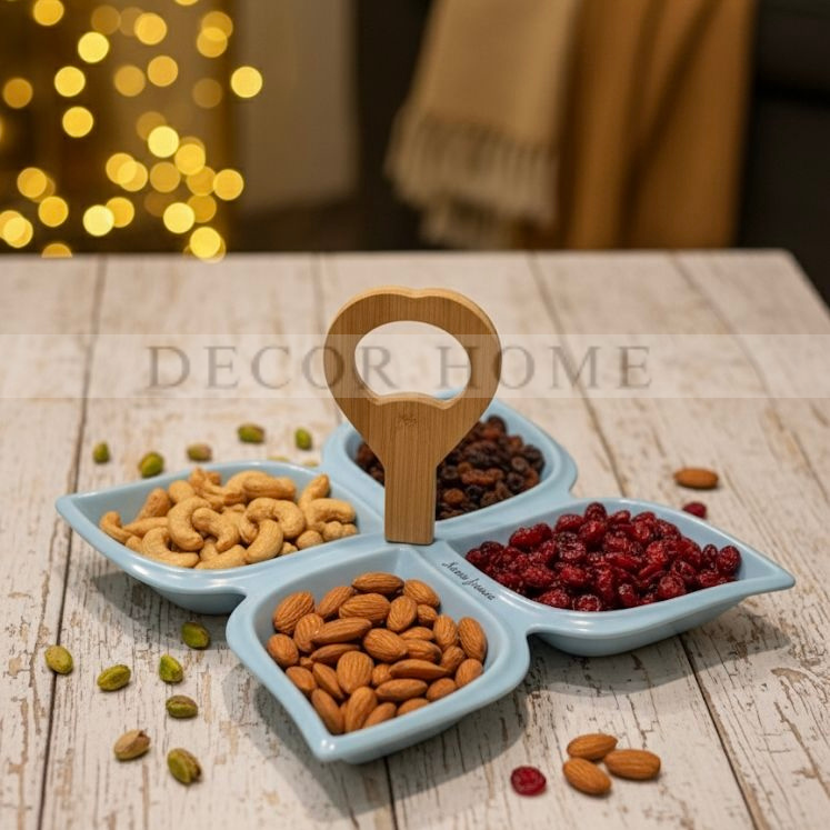 Elegant Quad Snack Server with Wooden Handle